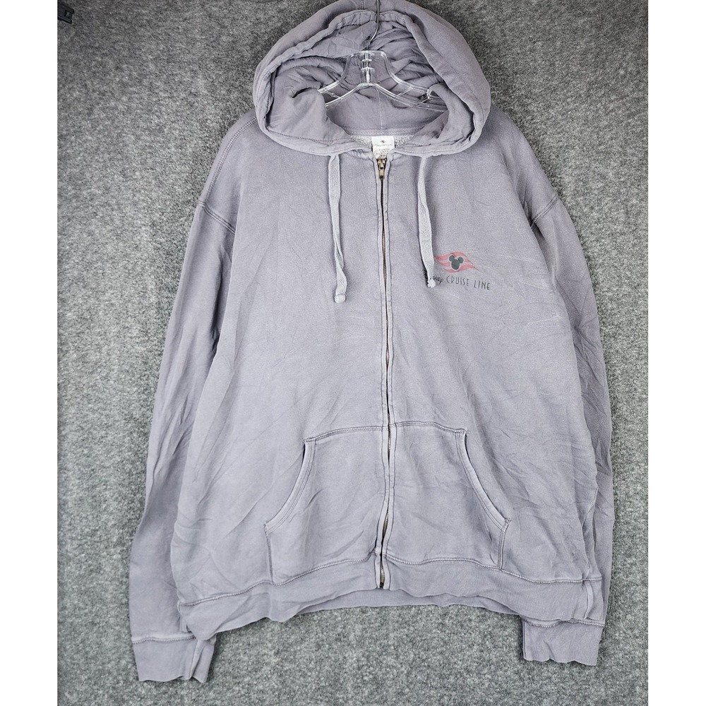 Disney Cruise Line Zip Hoodie Mens XXL Grey Mickey Mouse Logo Faded Casual